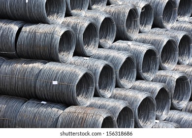 Stacked Steel Wire Roll Ready For Shipment In Port