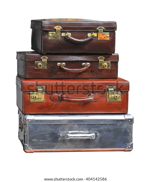 Stacked Vintage Suitcases Isolated Included Clipping Stock Photo