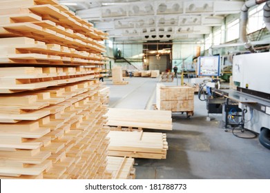 Stacked wood pine timber production for processing and furniture production at woodworking enterprise