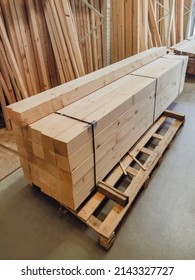 Stacked Wooden Boards In A Woodworking Industry. Stacks With Pine Lumber. Folded Edged Board. Wood Harvesting Shop. Timber For Construction, Increase In Timber Prices, Photo