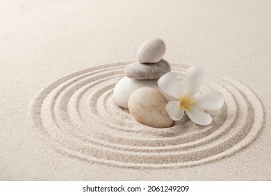 Stacked Zen Stones Sand Background Art Of Balance Concept