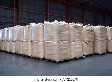Stacking of bulk cargo in jumbo bags are store in warehouse.