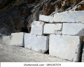 
Stacking of carved marble blocks in a quarry in Carara