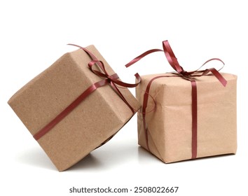 Stacking with two gift boxes on white