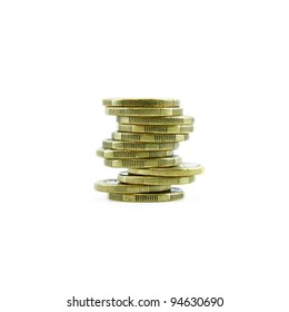 Stacks of Australian coins, isolated on white background