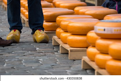 Stacks Of Cheese In The Market In Gouda, Netherlands