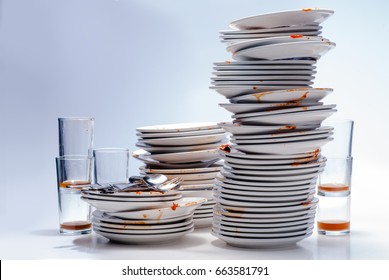 Stacks Of Dirty Dishes.