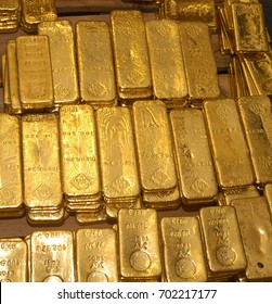 stacks of gold bars in storage in the basement vault of a bank, New York, NY, June14, 2017