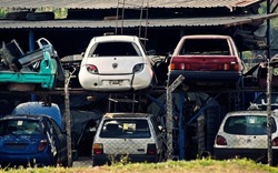 Stacks Of Old And Wrecked Cars For Sale. Junk Yard In São Paulo, Brazil          