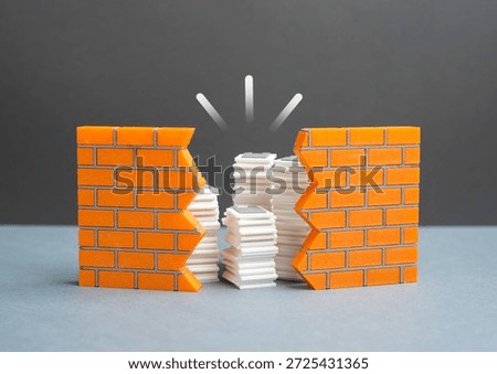 Stacks of papers and documents in a gap in the wall. Excessive bureaucracy and regulation hinder business and make work inefficient, blocking growth, innovation and operational flexibility