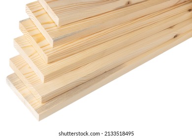 Stacks Of Pine Wood Planks On White. Natural Rough Wooden Boards Boards, Lumber, Industrial Wood, Timber.