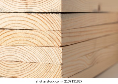 Stacks Of Pine Wood Planks On White. Natural Rough Wooden Boards Boards, Lumber, Industrial Wood, Timber.