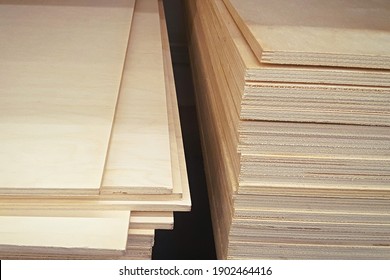 Stacks of plywood for construction in the warehouse. Plywood boards on the industry.