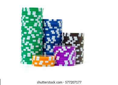 Stacks Of Poker Chips Isolated On White Background