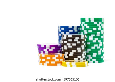 Stacks Of Poker Chips Isolated On White Background