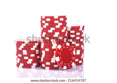 Stacks of poker chips on a white background