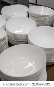 Stacks Of Porcelain Bowls In A Shop.