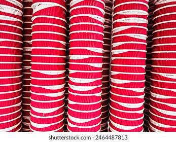 Stacks of red, throwaway cups