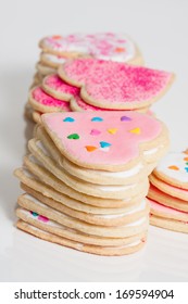 Stacks Of Valentines Day Sugar Cookies.