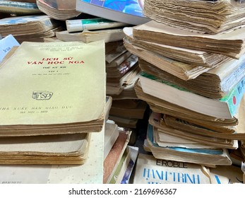 Stacks Of Worn-out Books For Sale At A Used Book Fair In Vietnam, May 2022