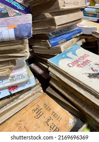 Stacks Of Worn-out Books For Sale At A Used Book Fair In Vietnam, May 2022