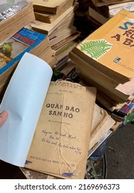 Stacks Of Worn-out Books For Sale At A Used Book Fair In Vietnam, May 2022