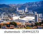 Stade Vélodrome stadium and Marseille cityscape view, French riviera