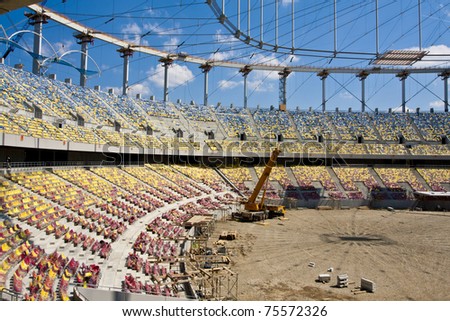 Stadium Construction - retractable roof and seats in the stands-without the stadium turf