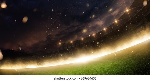 Stadium In Fire, Smoke And Night Arena