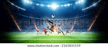 stadium and football players, 3d rendering