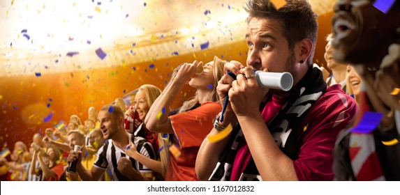 Stadium Soccer Fans Emotions Portrait In Yellow Toning