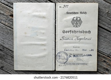 Stadthagen, Germany - July 10, 2022: A Herring Trawler's Log Book From The 1920s, Issued In Emden