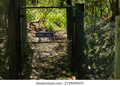 Staff Gate Blocking Forest Pathway Restricted