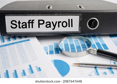 Staff Payroll. Binder Data Finance Report Business With Graph Analysis In Office.