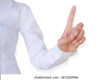 Staff wag finger on white background. business woman concept.