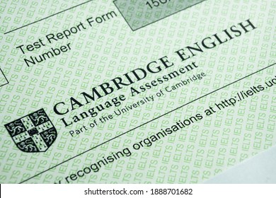 Stafford, United Kingdom - January 3 2021: Authentic IELTS Test Report Form. The International English Language Testing System Is An International Standardized Test Of English Language.