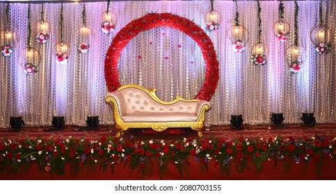 Stage Decoration With Flowers An Indian Traditional Wedding Setup