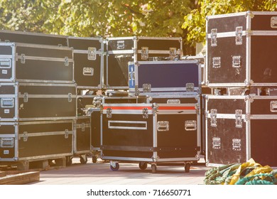Stage equipment boxes for outdoor summer concert - Shutterstock ID 716650771
