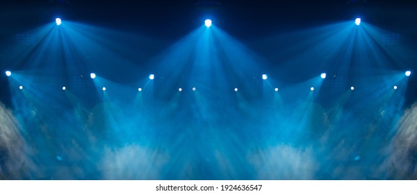 Stage Light With Colored Spotlights And Smoke, Concert And Theatre Scene 