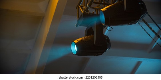 stage light. Lots of lighting fixtures for TV shows - Shutterstock ID 2231203505