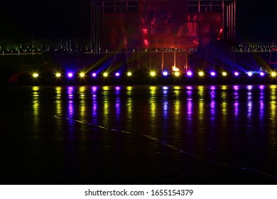Stage lighting effect in the dark, close-up pictures 