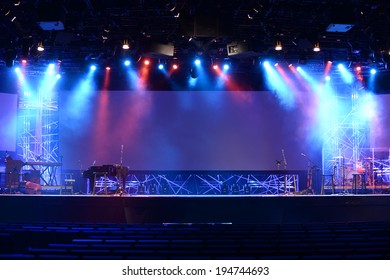 Stage Lights Before Concert With Musical Instruments