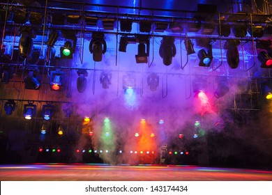 Stage lights on a console, smoke