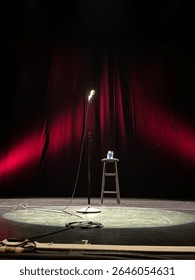 Stage with a single microphone and stool 