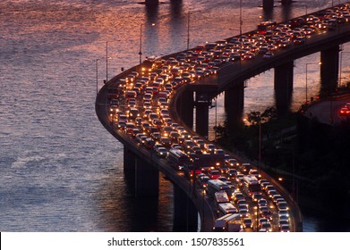 Stagnant Riverside Road Scenery - Seoul, Korea