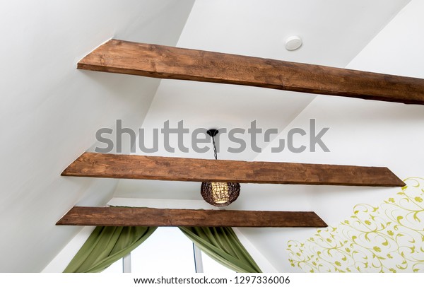 Stained Brown Decorative Wooden Beams Home Stock Photo Edit Now