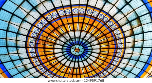 Stained Glass Dome Ceiling Sanctuary Church Stock Photo