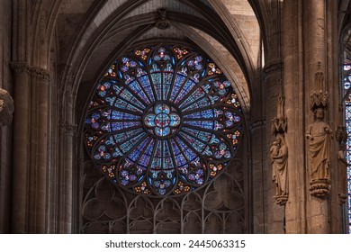Stained glass window in the basilica of Carcassonne in the south of France