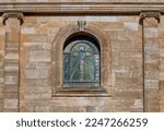 Stained glass window of the Church Rectory Oratory of Our Lady of Sorrows in Locorotondo, Italy. It was built in 1858 and is located between the current via Giannone and via Addolorata Vecchia.