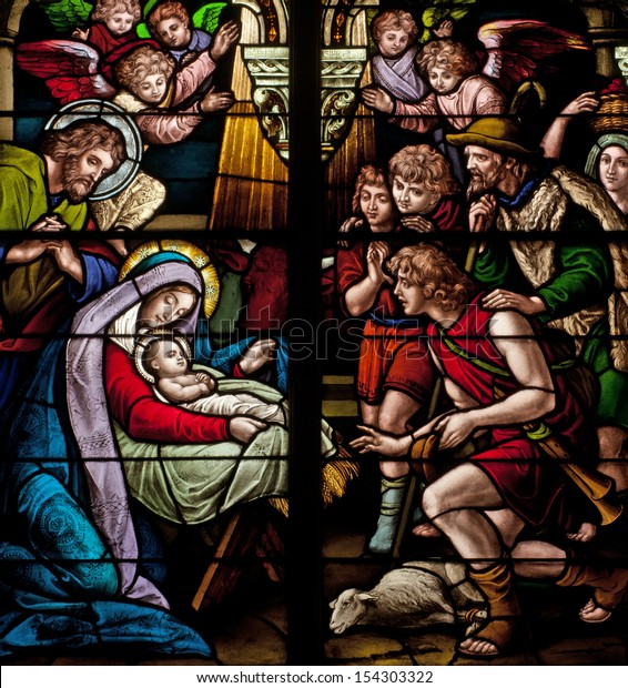 Stained Glass Window Depicting Biblical Christmas Stock Photo (Edit Now ...